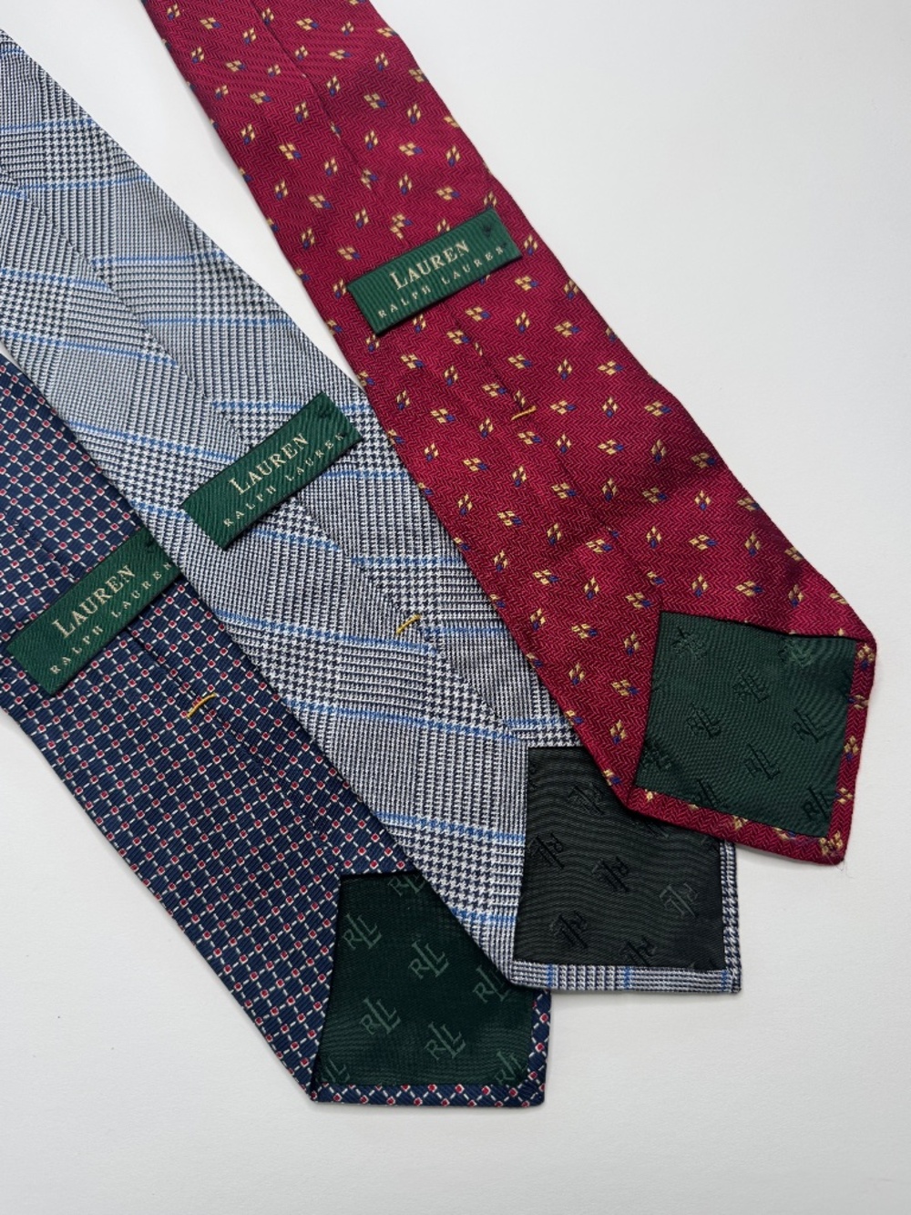 Lot of 3 Vintage Ralph Lauren Green Label 100% Silk Ties 80s 90s